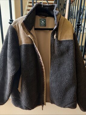 Men's Dark Brown Sherpa Jacket with Tan Panels
